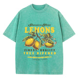 Green lemon graphic vintage wash tee on model in full lifestyle shot