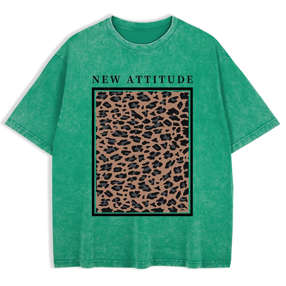 Green leopard print oversized tee — styled outfit shot