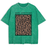 Green leopard print oversized tee — styled outfit shot
