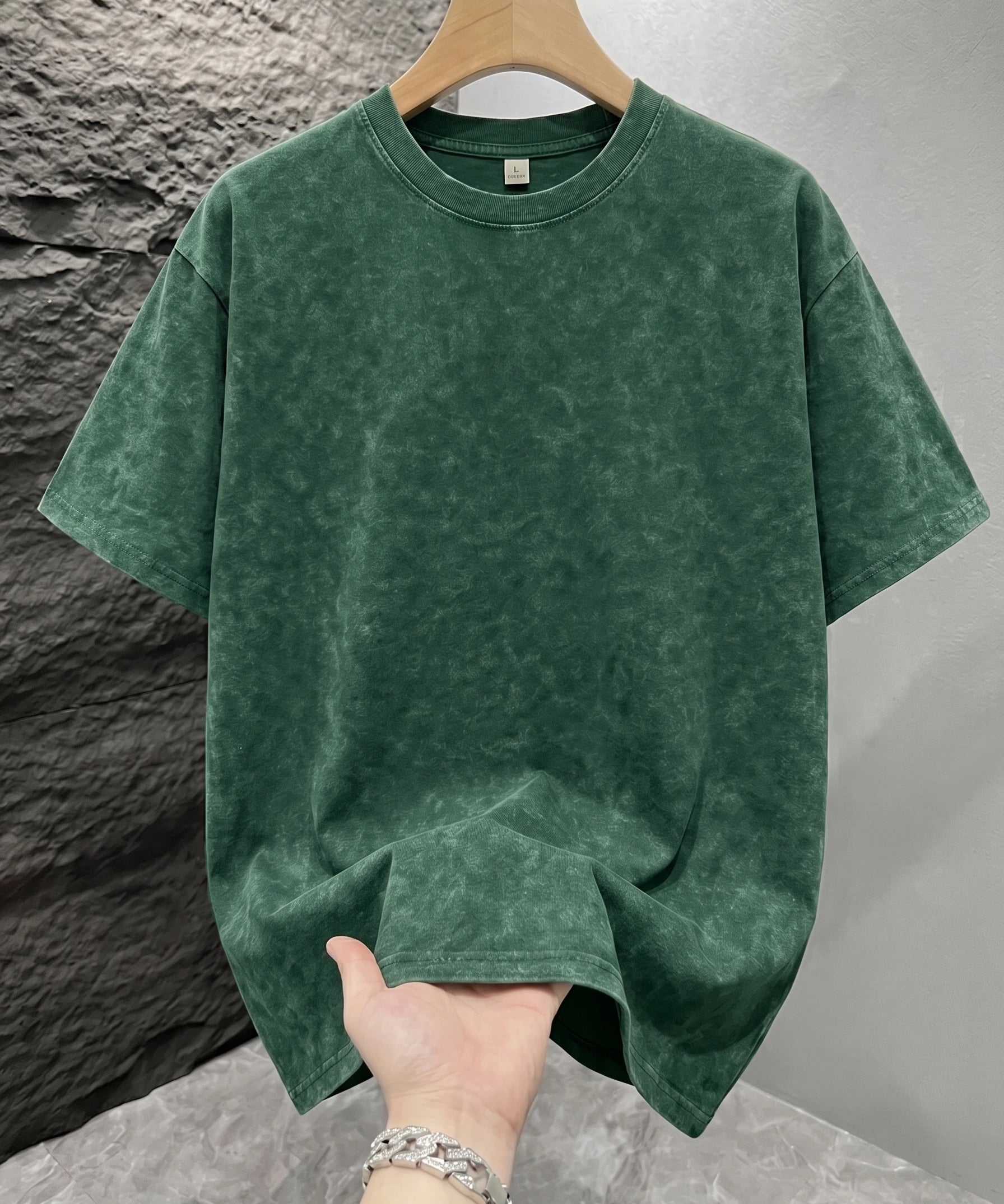 Green Mineral washed oversized graphic tee, flat lay