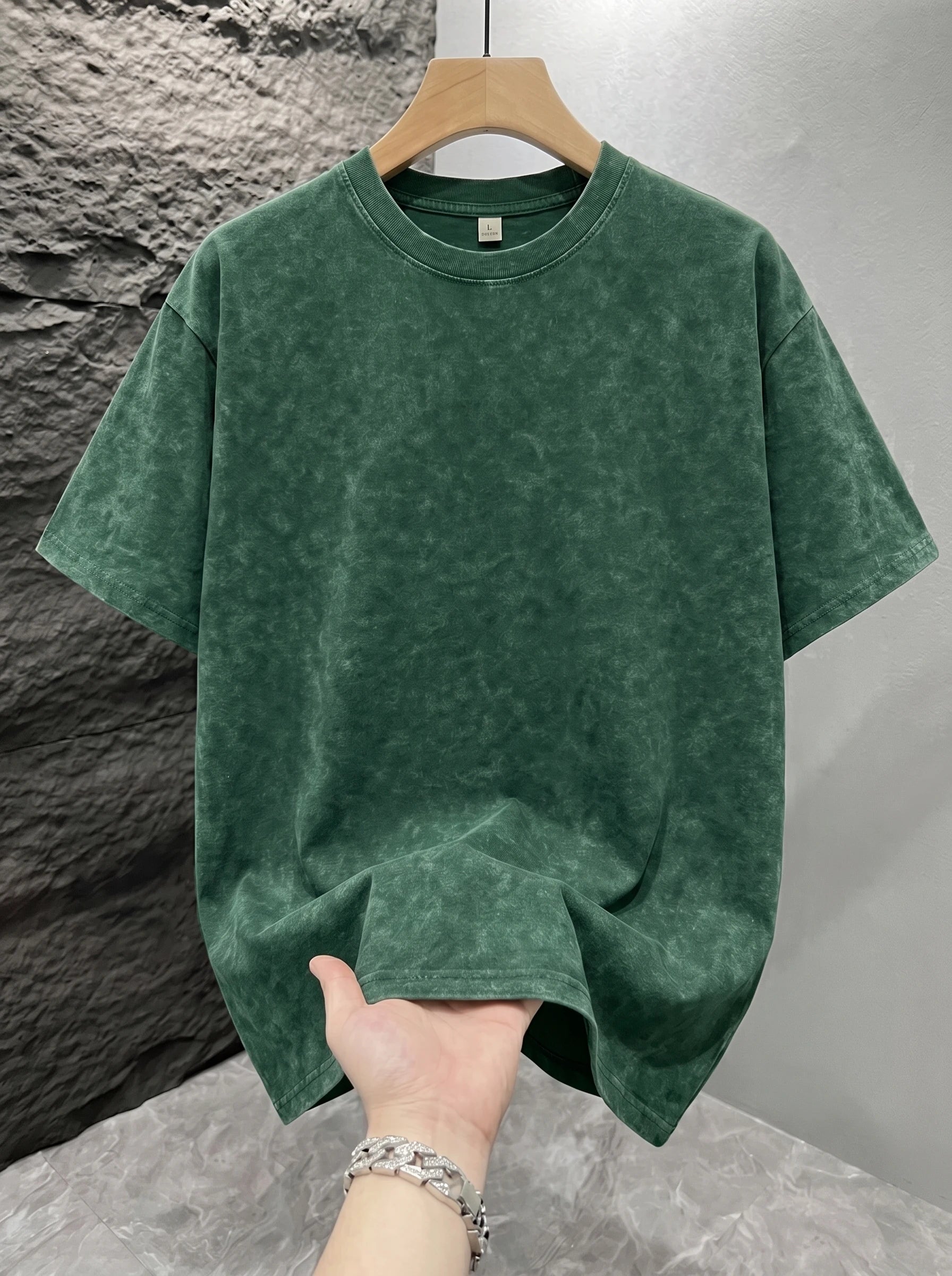 Green Mineral washed oversized graphic tee, flat lay