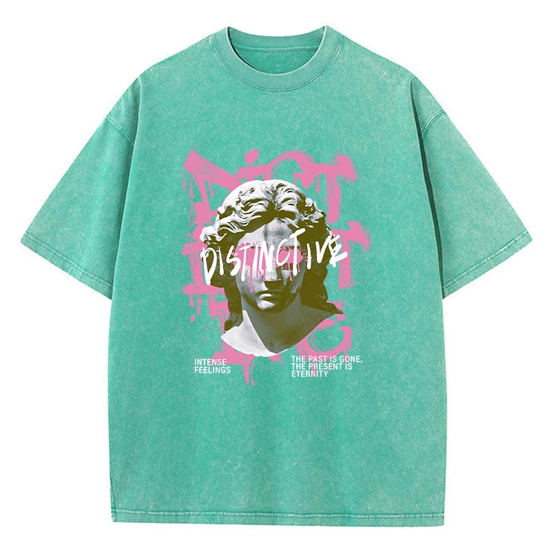 Green Oversized hip hop graphic tee on model, loose fit streetwear styling