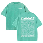 Green Oversized vintage wash topographic graphic tee — flat lay front
