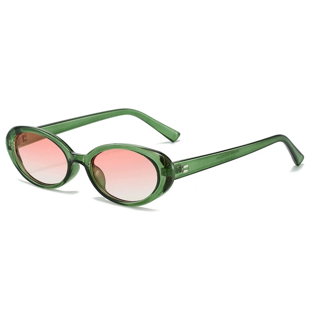 Green Pink Frame detail of green and pink oval gradient sunglasses — The Unrivaled Brand