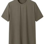 Green Ribbed knit henley tee worn, back