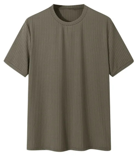 Green Ribbed knit henley tee worn, back
