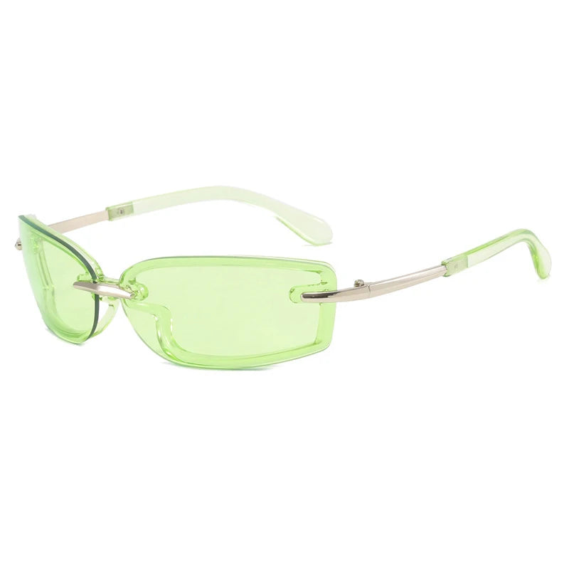 Green sunglasses with a white background