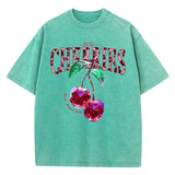Green-Xy383 Size chart for cherry leopard print graphic tee, XS to XXL measurements