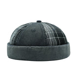 Grey Plaid docker cap worn, street style view