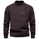 Hd3054-Coffee Oversized mock neck sweatshirt on model, three-quarter view