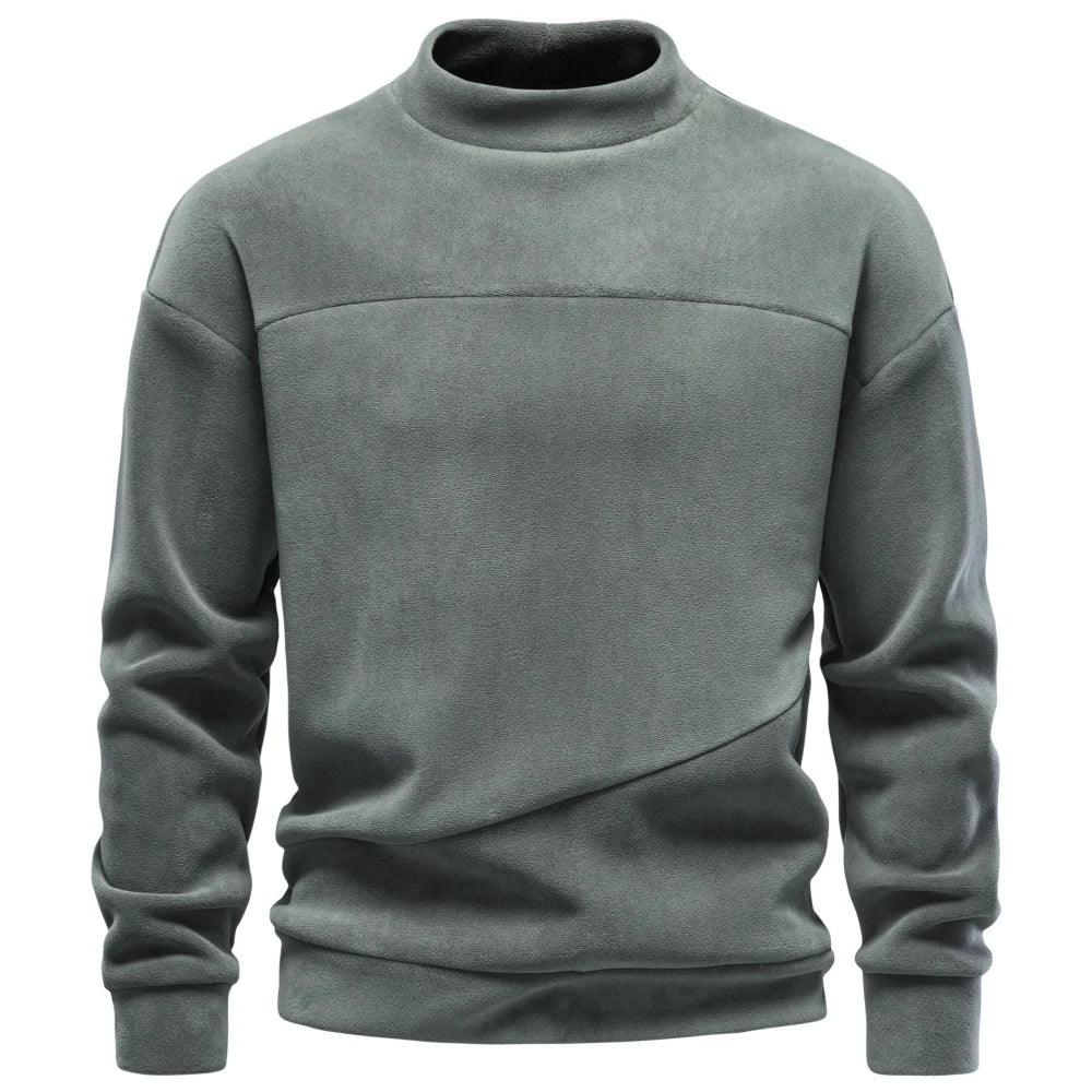 Hd3054-Green Oversized mock neck sweatshirt, fabric close-up