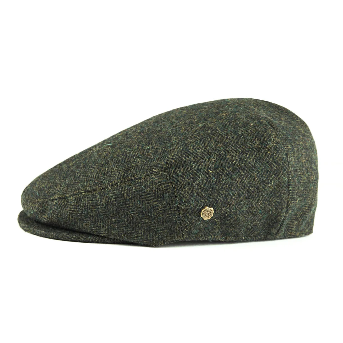 Herringbone tweed flat cap, angled view