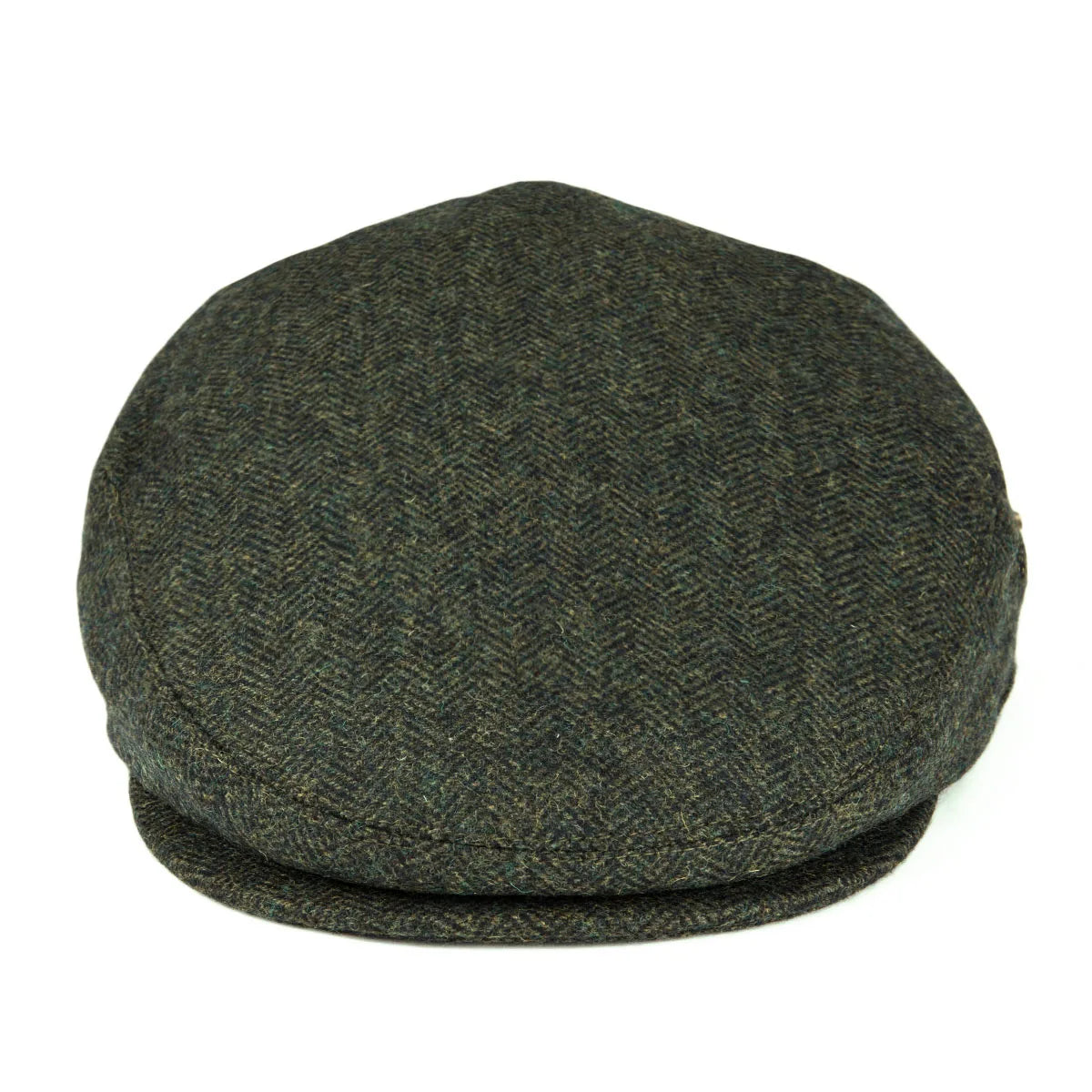 Herringbone tweed flat cap, side view