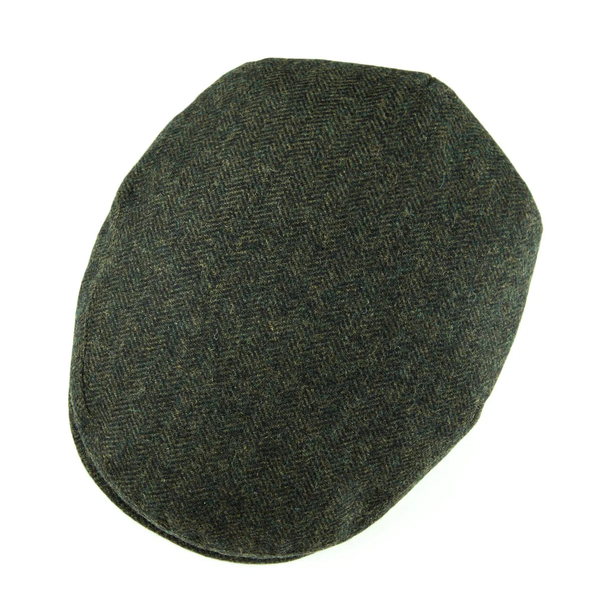 Herringbone tweed flat cap worn, front view
