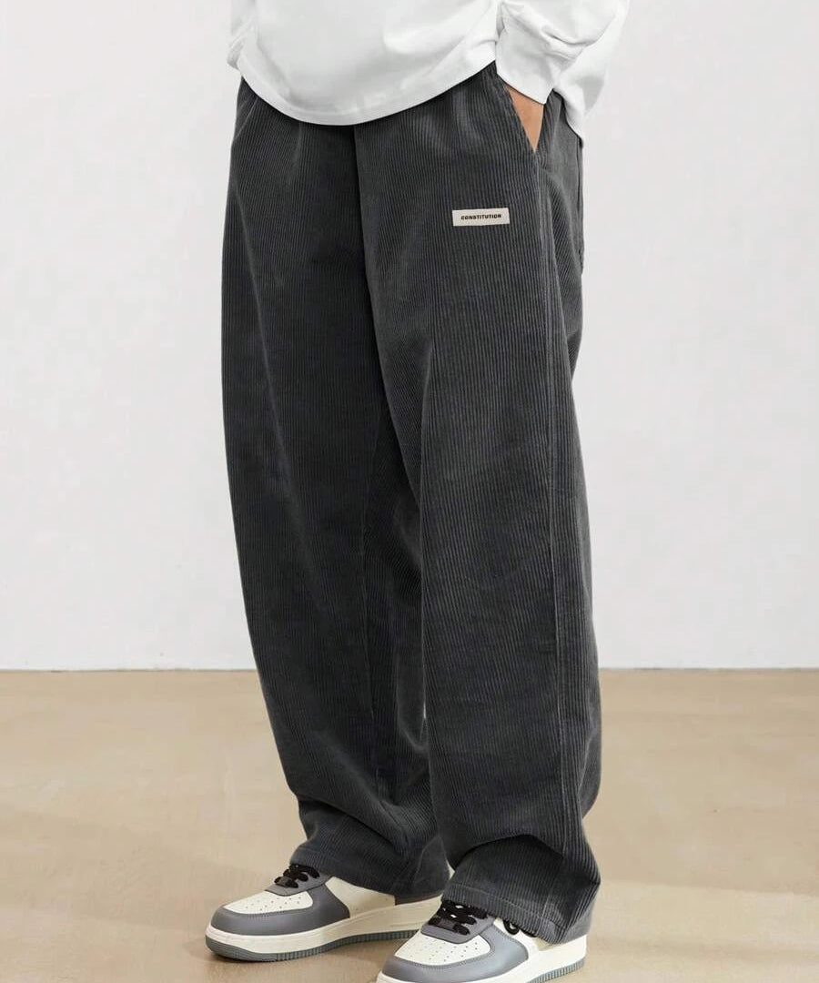 Image Color 1 Corduroy straight-leg pants, waist detail