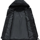 Black hooded jacket with a white background
