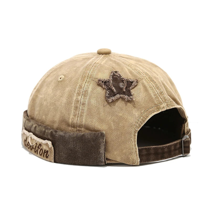 Khaki Close-up of acid wash texture on cotton brimless cap