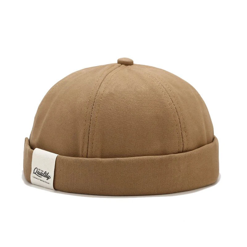 Khaki Brimless cotton skull cap, fabric detail