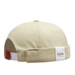 Khaki Brimless skullcap flat lay overhead product shot