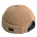 Khaki Corduroy brimless skullcap, lifestyle view