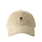 Khaki Corduroy baseball dad hat — worn low profile view