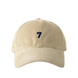 Khaki Corduroy baseball dad hat — worn low profile view