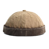 Khaki Cotton skullcap brimless hat — detail view