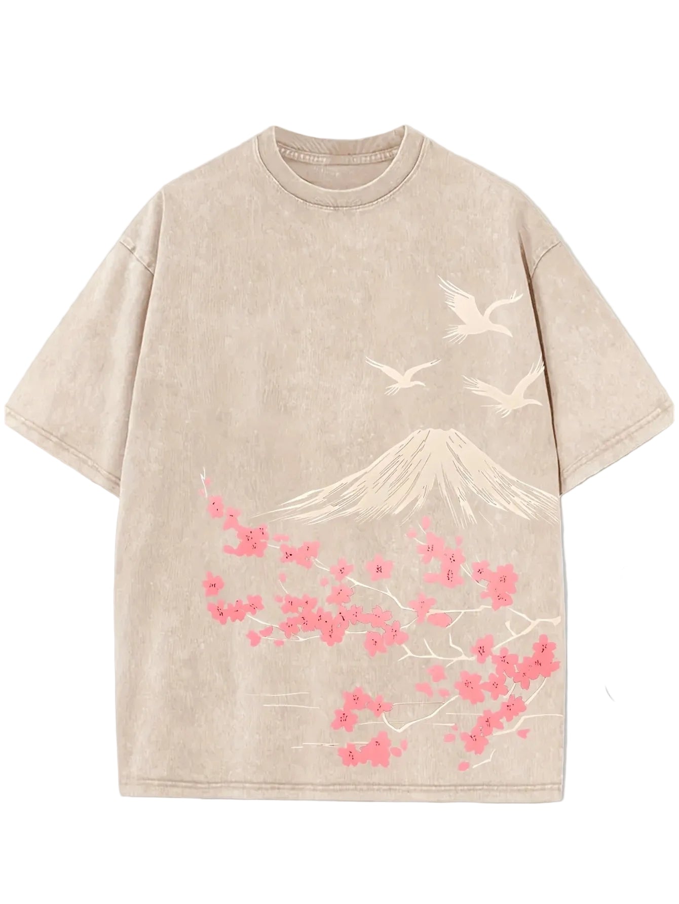 Khaki Vintage wash oversized graphic tee, detail view