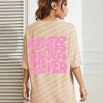 Khaki Wavy letter print oversized graphic tee — worn back view