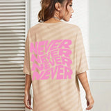 Khaki Wavy letter print oversized graphic tee — worn back view