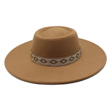 Khaki wide-brim felt fedora hat, styled outfit shot