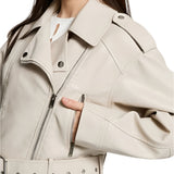 Women's Cropped Faux Leather Belted Moto Jacket