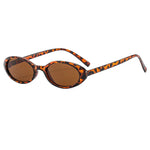 Leopard-Brown Close-up detail of plastic frame construction on small oval cat eye sunglasses