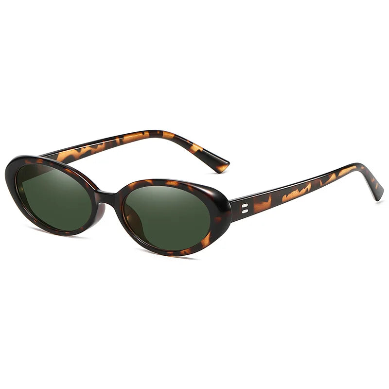 Leopard Green Leopard and green oval gradient sunglasses side profile on model — The Unrivaled Brand