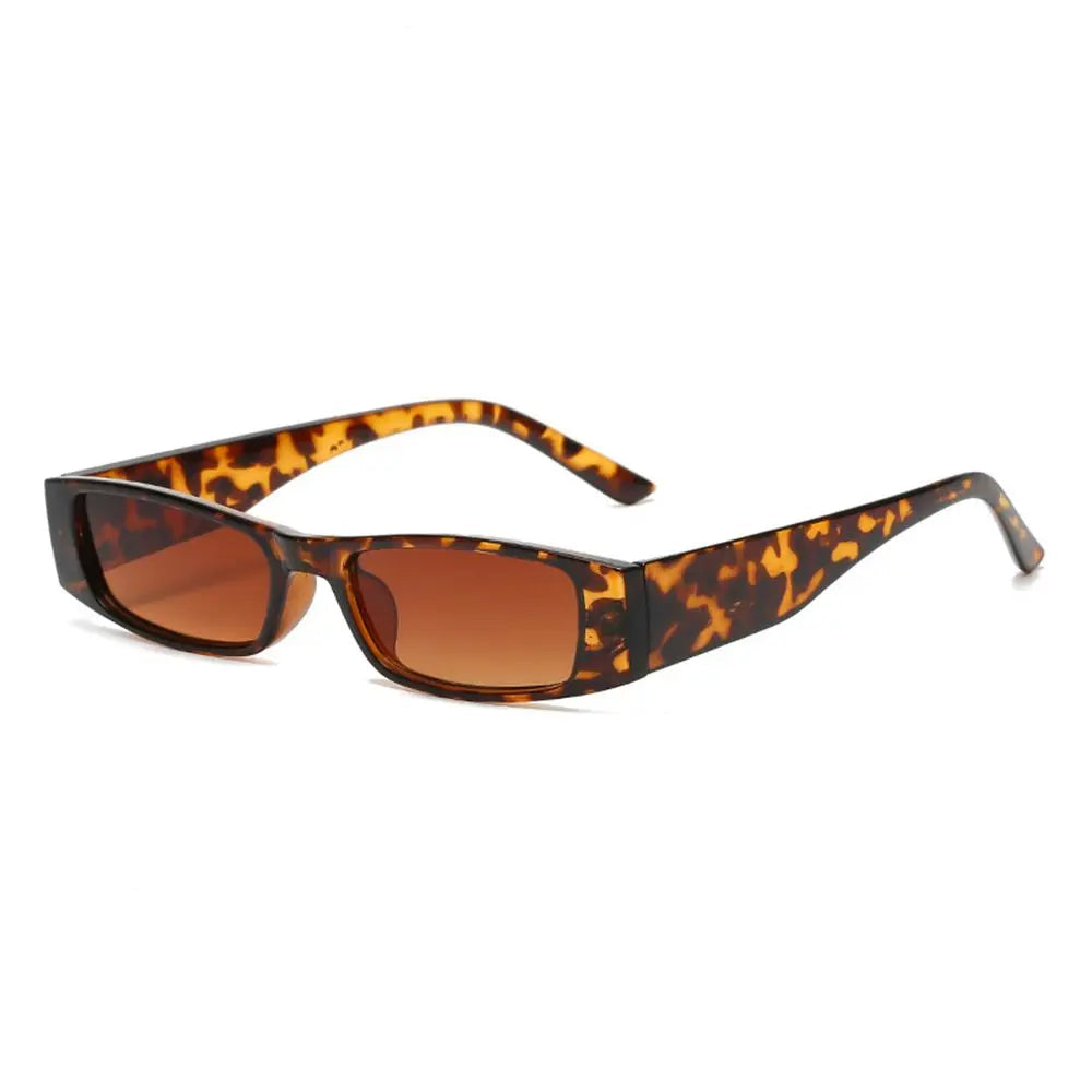 Sunglasses with tortoiseshell frame and brown lenses on a white background, branded 'Bright leopard'.