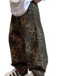 Leopard print baggy wide-leg jeans, back view