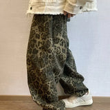 Leopard print wide-leg jeans, fabric and print detail