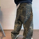Leopard print wide-leg jeans, leg and hem detail