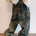 Leopard print baggy wide-leg jeans, side view