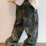 Leopard print baggy wide-leg jeans, side view