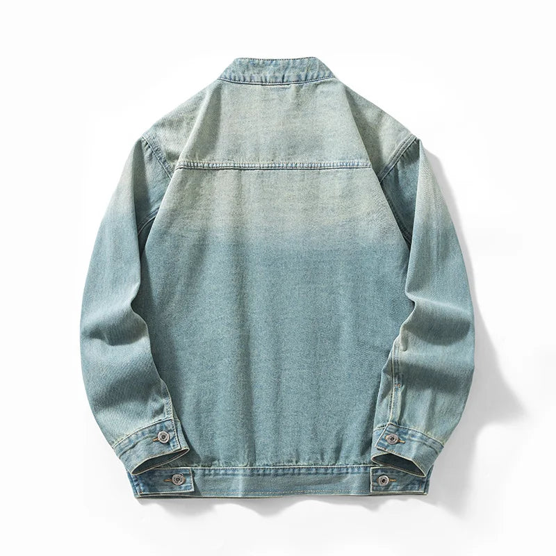Washed denim zip jacket, back view