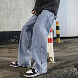 Light Blue Men's wide-leg loose jeans, flat lay