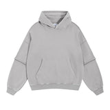 Light Gray Acid wash loose fit raw edge hoodie — flat lay