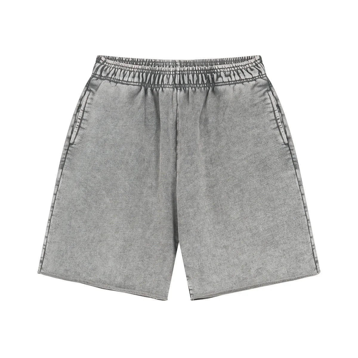Light Gray Acid wash sweat shorts, front view