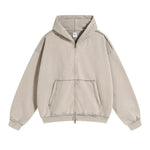 Light Gray Acid wash zip-up hoodie, ribbed hem detail