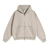 Light Gray Acid wash zip-up hoodie, ribbed hem detail