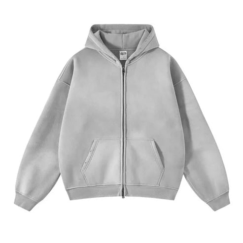 Acid Wash Fleece Cropped Zip-Up Hoodie main image 0
