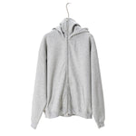 Gray hoodie on a hanger against a white background