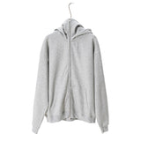 Gray hoodie on a hanger against a white background