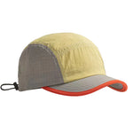 Two-tone cap with yellow top and gray sides on a gray background
